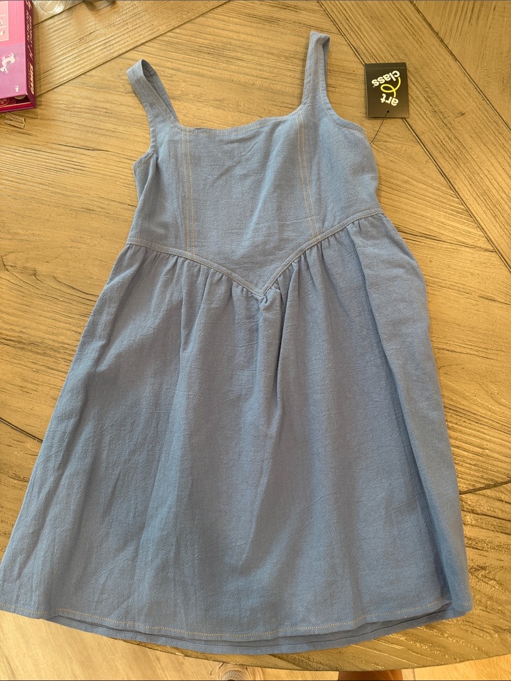 art class Blue Sleeveless Cotton A-Line Dress